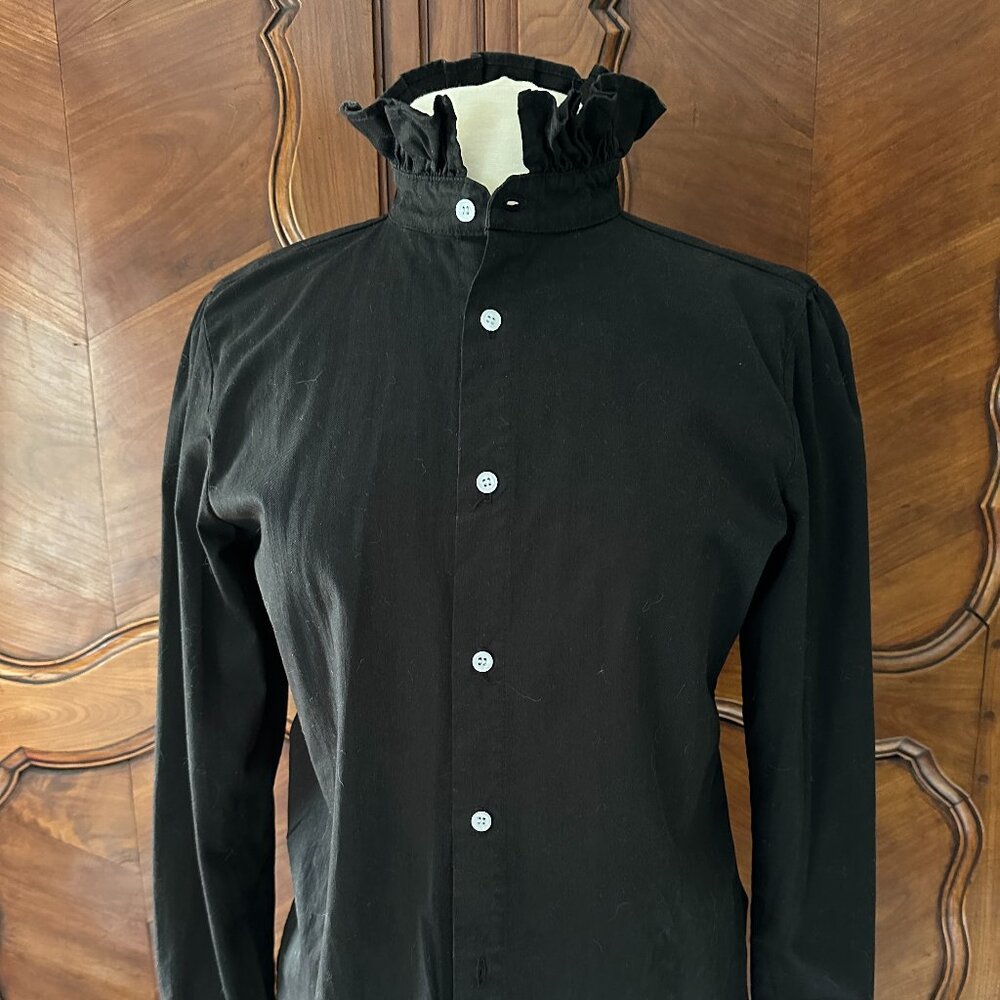 Eve Denim Black Ruffle Collar and Cuff Blouse Size M